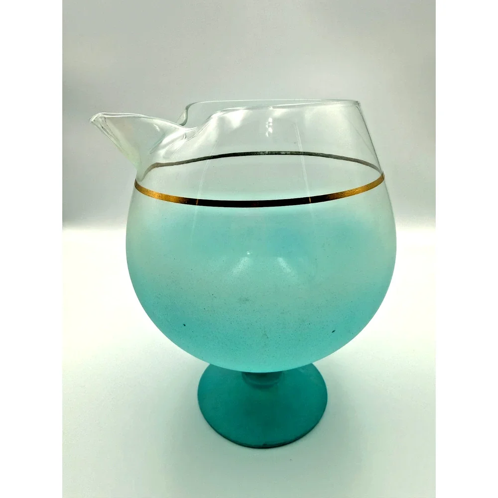 Vintage WV Blendo Cocktail Set Pitcher Snifter Roly Poly Glasses Aqua Gold Trim
